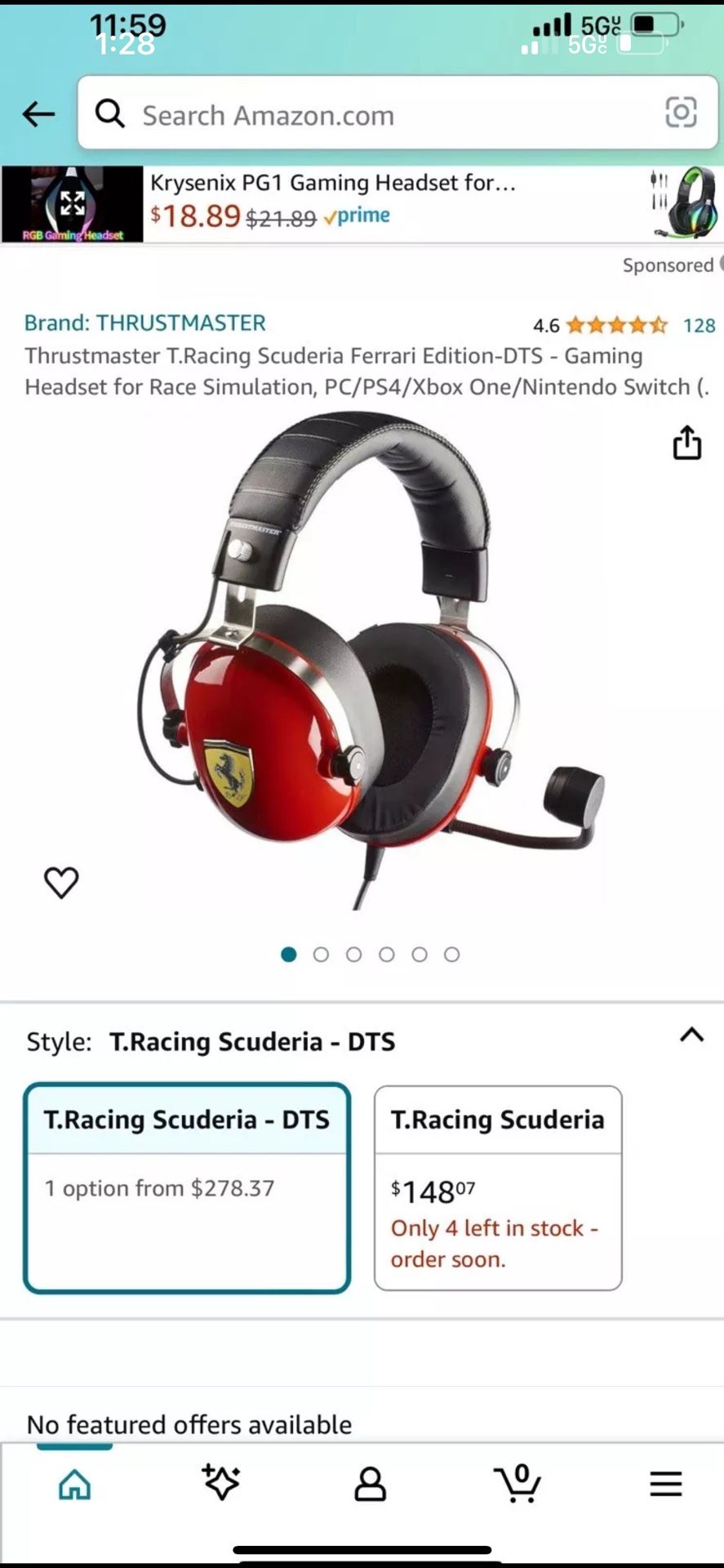 Thrustmaster https://offerup.com/redirect/?o=VC5SYWNpbmc= Scuderia Ferrari Edition-DTS - Gaming Headset for Race Simulation, PC/PS4/Xbox One/Nintendo 