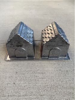 Vintage Aluminum Christmas Tomte House Double Loaf Cake Pan Mold Scandinavian Cottage 10”