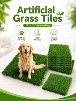 12"x12" Interlocking Artificial Grass Tiles with Drainage Holes