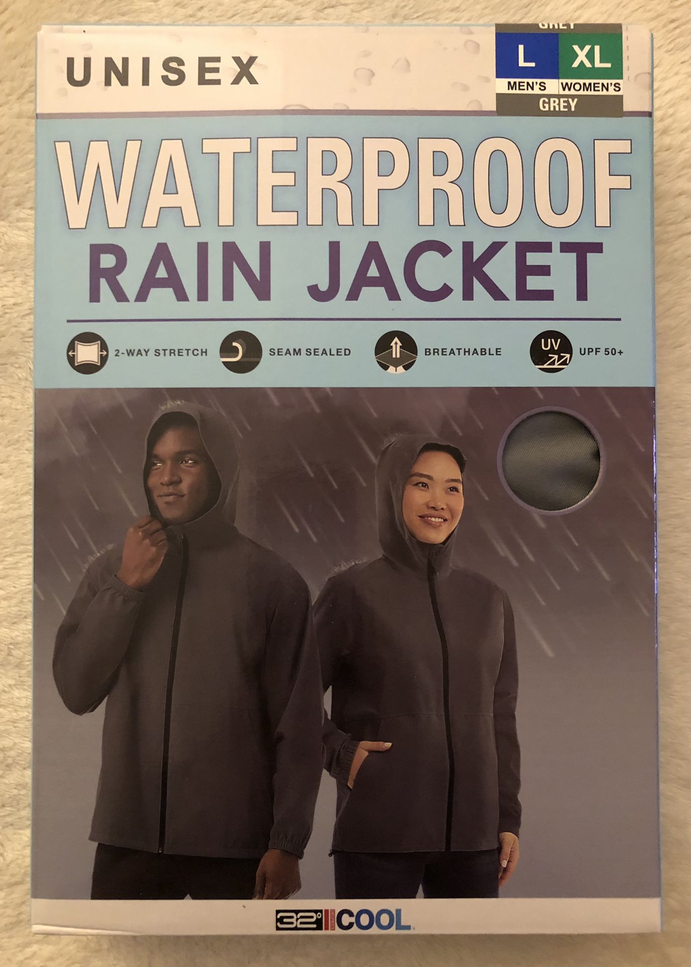 32 Degrees Cool Unisex Waterproof Rain Jacket-Windbreaker Black, L(Men) /XL(Women)