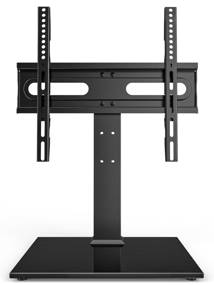 Universal TV Stand - Table Top TV Stand for 27-60 inch LCD LED TVs - 9 Level Height Adjustable TV Base Stand with Tempered Glass Base