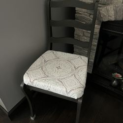 Black Reupholstered Chair, Cushion Color Is Aqua, Grey And White 