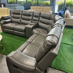 Grey Recliner Sectional / Seccional reclinable gris