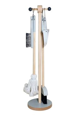 Toys Child Size Housecleaning Tools Make-Believe Pretend Unisex moover Really Works Gray Wood