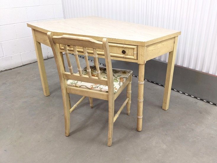 Vintage Faux Bamboo Corner Desk With Chair
