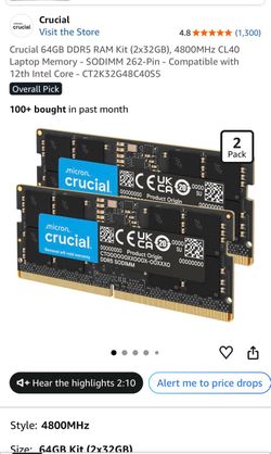Crucial 64GB DDR5 SODIMM RAM Kit (2x32GB)