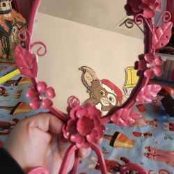 Vintage Pink Metal Framed Vanity Dresser Standing Mirror