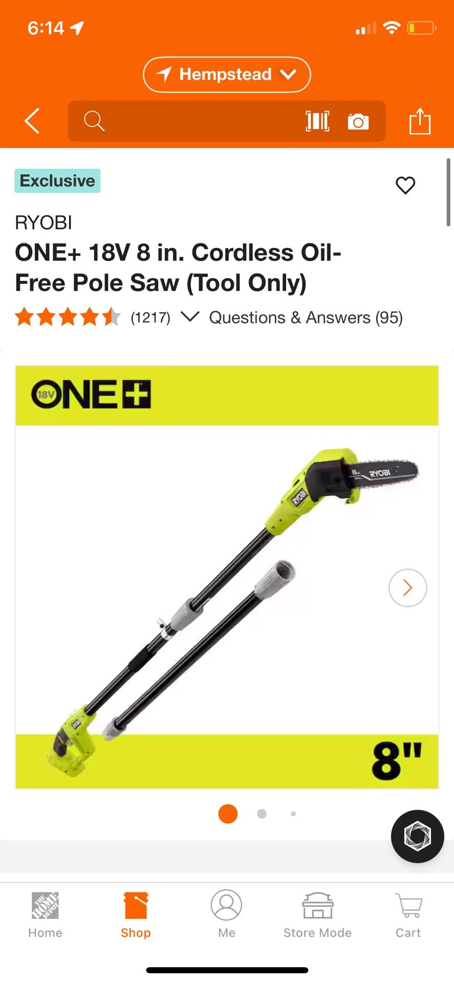Exclusive RYOBI ONE+ 18V 8 in. Cordless Oil-Free Pole Saw (Tool Only)