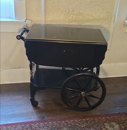 Antique Black Drop Leaf Tea Cart.  26" height x 32" length x 26" width. Nice Condition