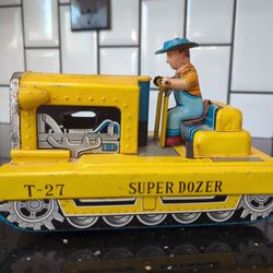Vintage Super Dozer T-27 Tin Toy Made In Japan