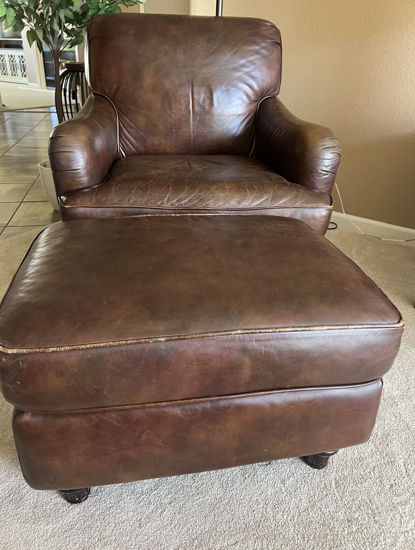 Leather Chair and Ottoman 