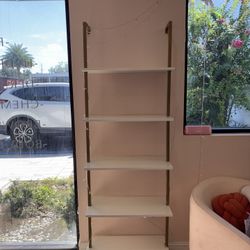 5-Shelf Ladder Wall Bookshelves White Gold x2