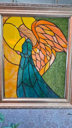 Angel.  Religious. Stained glass panel