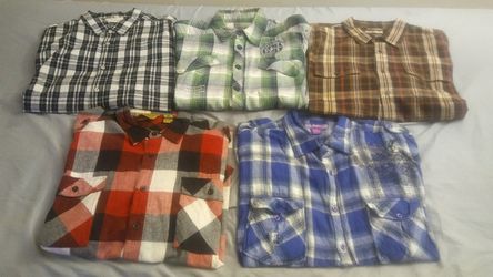 5 Flannel Plaid Long Sleeve Shirts Size XL Mens