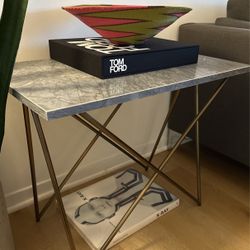 West Elm Marble Side Table 28 Lx16 wx22 H