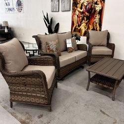 East Brook 4 Piece Outdoor/Patio Loveseat, 2 Lounge Chairs and Coffee Table Set