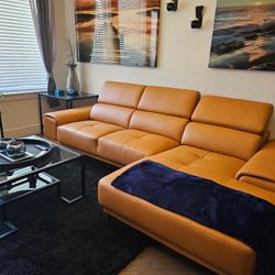 New Right Or Left Sectional.  Leather Match.  111x68x29H.  Tangerine 🍊/Black/Grey.  Free Delivery!