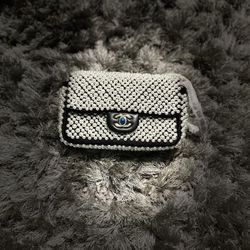 Chanel Black Lambskin Pearl on Flap Bag