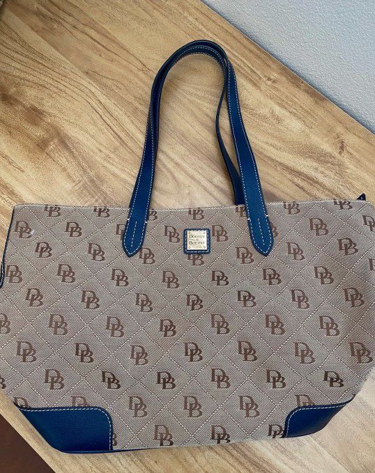 Dooney And Bourke Tan And Teal Tote Bag 