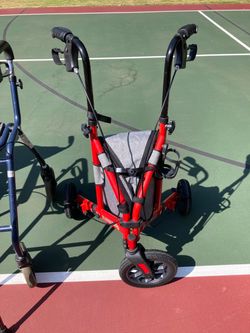 Red Folding Rollator Walker Storage Compartment