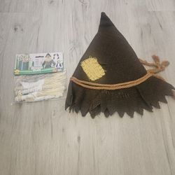 Adult Halloween Scarecrow Hat & Straw Set