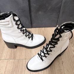White Combat Boots with Black Accents 