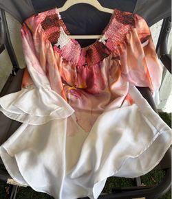 Floral Smocked Neckline Shoulder with Ruffle Hem