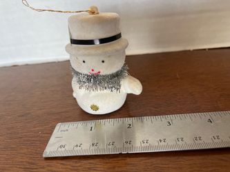 Vintage 1960's - 70's Flocked Blow Mold Plastic Mini Snowman Ornament