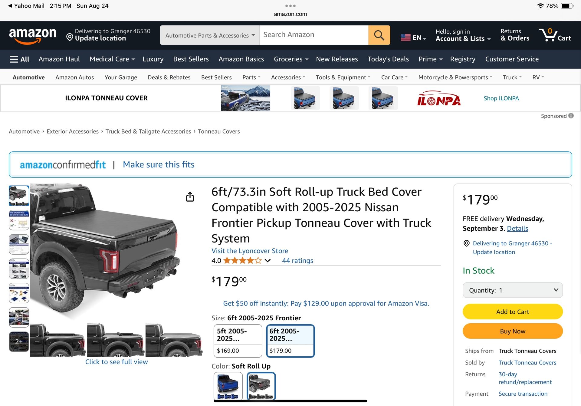 6ft/73.3in Soft Roll-up Truck Bed Cover Compatible with 2005-2025 Nissan Frontier Pickup Tonneau Cover with Truck System