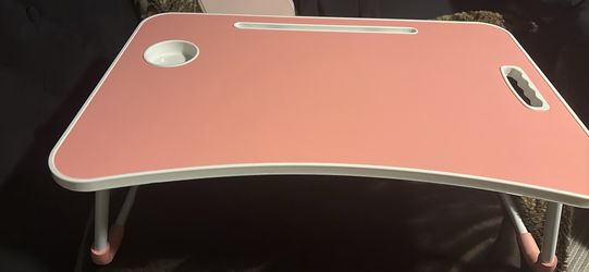 Pink and white computer desk portable