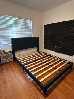 Dark Blue Upholstered Bed Frame