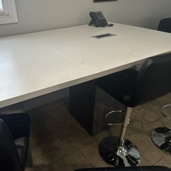 Large white conference room table in great shape – perfect for office or meeting space. Includes: