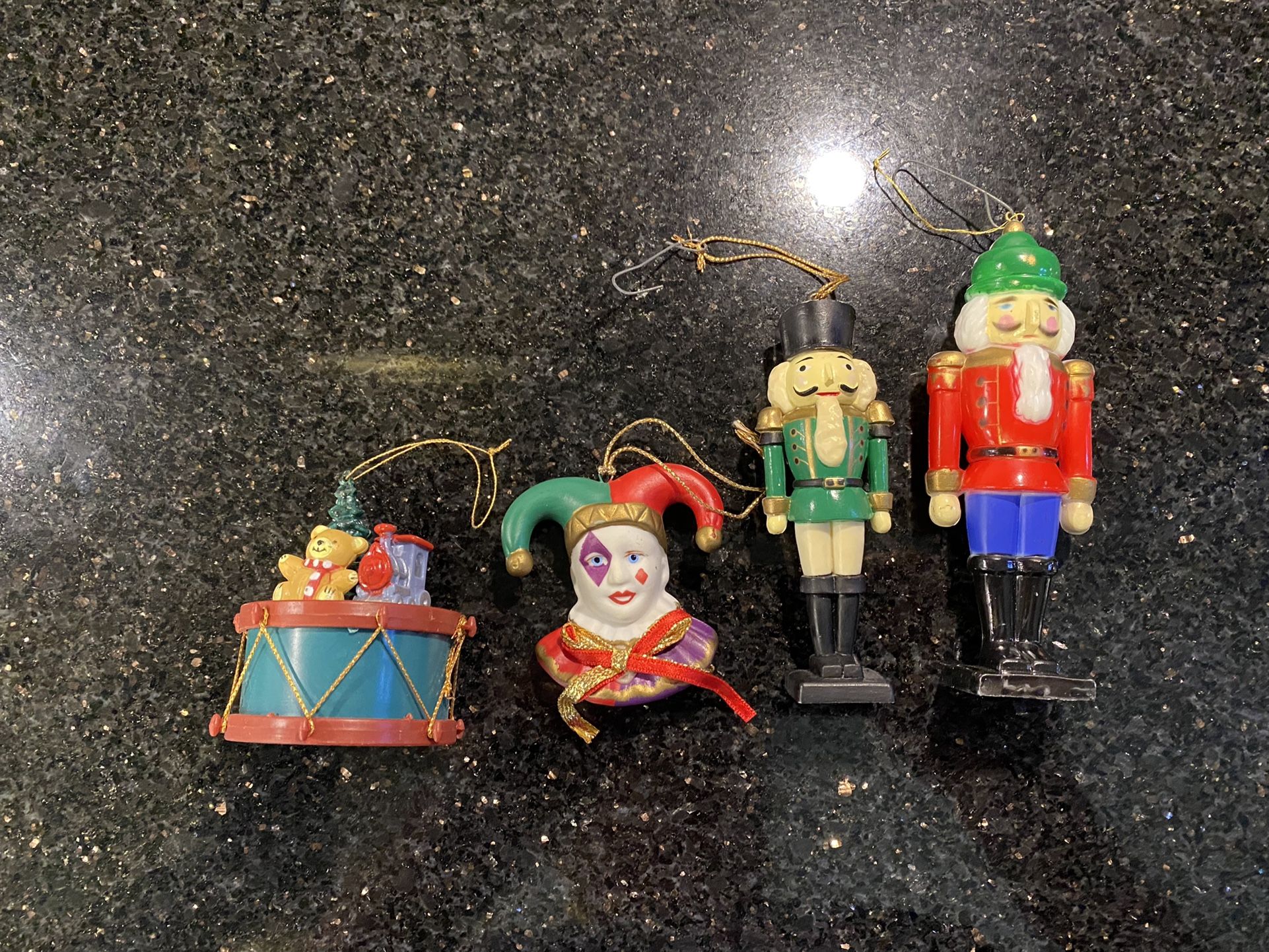 Four Christmas Ornaments: 2 Soldiers, Joker & Drum