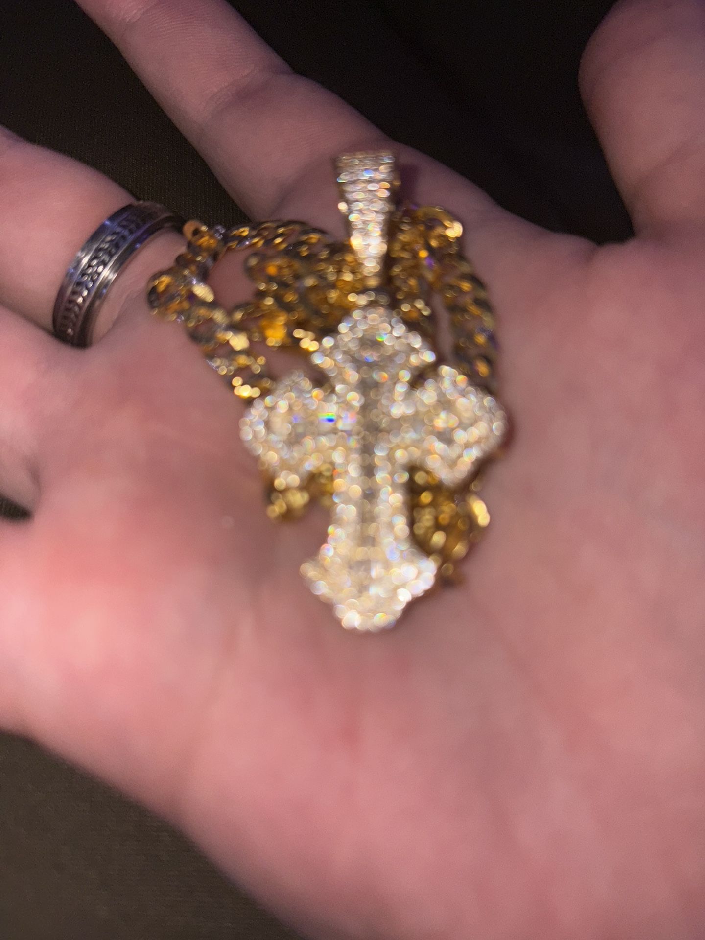 3 Ct Stones 18kt Gp 925 Sterling Silver Pendant W/ 18kt Gp Sterling Silver Diamond Cut Italian Made Cuban