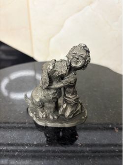 Vintage 1975 Pewter Figurine Boy with Dog