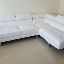 brand new modern sofa sectional white leather couch adjust headrest chrome legs contemporary