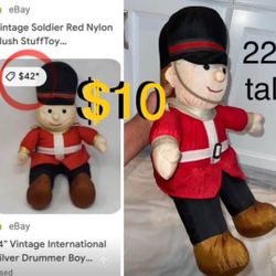 $10 Large 22” Vintage nylon soldier plush for indoor and outdoor Christmas Decor