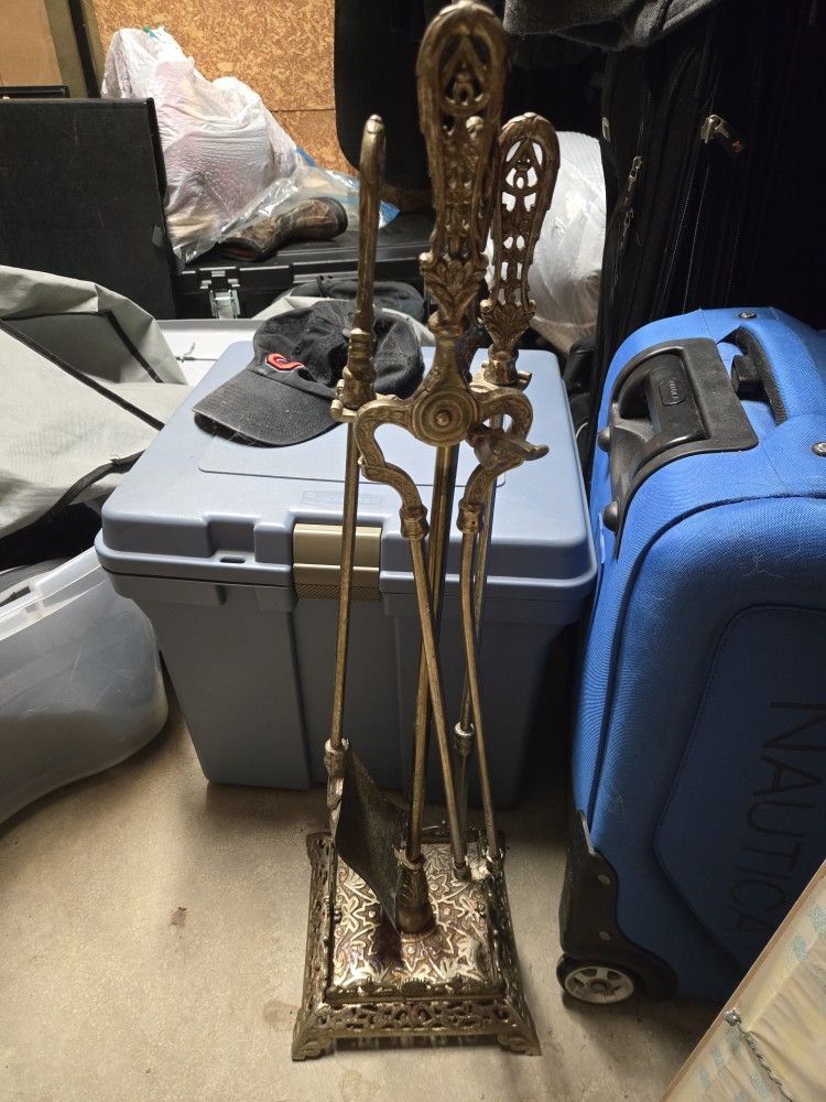 Antique Brass Fireplace Tool Set