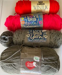 4 Lot Yarn Gray Pink Red