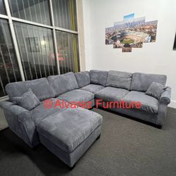 Corduroy Sectional Sofa With Ottoman