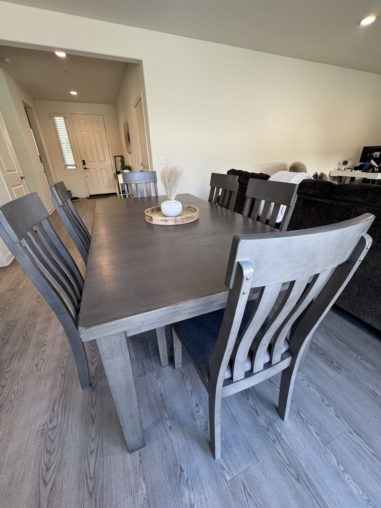 6 seater wood dining table set - gray