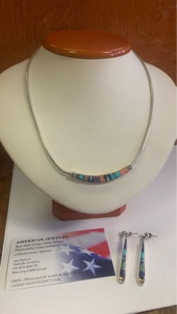 Vintage Touch Of Santa Fe TSF Sterling Silver 18” Choker Necklace Matching Earrings