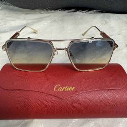 Cartier Wooden Temple Brown Square Sunglasses