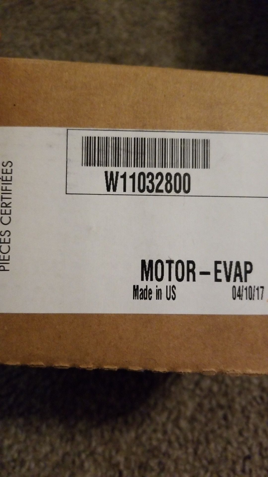 Whirlpool Evaporation Fan Motor W11032800