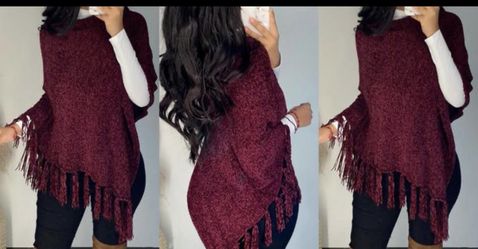 Gorgeous ponchos free size , burgundy, black and creme