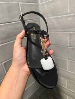 Saint Laurent YSL Black Patent Flat Sandal Size 7 EU 37