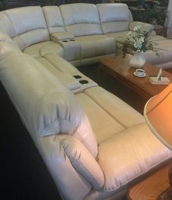 Off white leather 7 pieces sectional