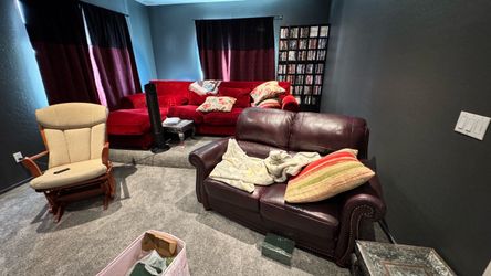 Red L shaped couch