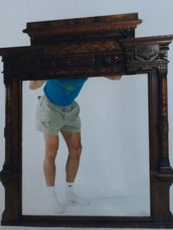 Vintage Walnut Tall Mirror Early Century