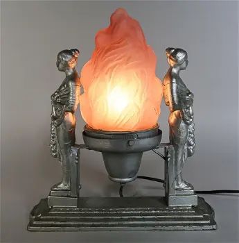 Art Nouveau Silver Tone Torch Table Lamp